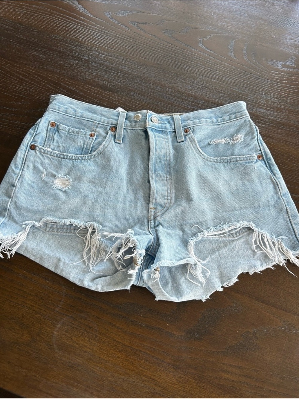Levi's Light Blue Distressed Denim Cutoff Shorts